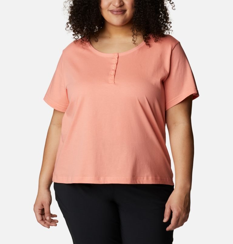 Columbia Sapphire Point Henley T-skjorte Dame Korall | Plus Size 32568Z